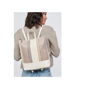 MODA LUXE Elina canvas faux-leather plaid women's small backpack -Natural (Used)